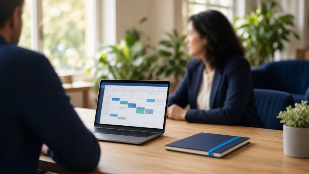 HR-adviseur en medewerker bespreken de tijdlijn van een tweede spoor traject